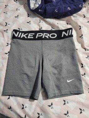 Girls Nike Gray Athletic Compression Shorts with Black NIKE PRO Waistband